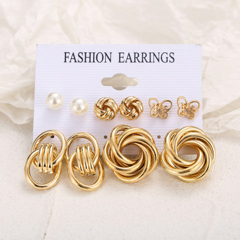 Trendy Exquisite Pearl Metal Earrings Set For Women