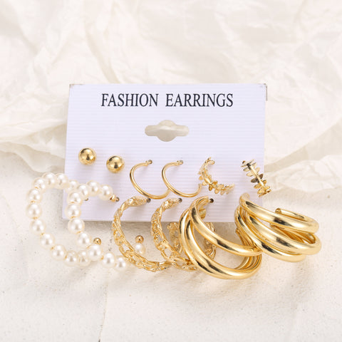 Trendy Exquisite Pearl Metal Earrings Set For Women