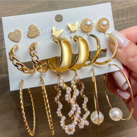 Trendy Exquisite Pearl Metal Earrings Set For Women