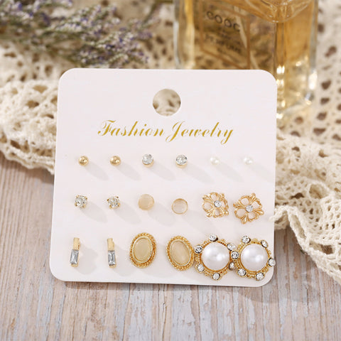 Trendy Exquisite Pearl Metal Earrings Set For Women