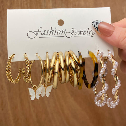 Trendy Exquisite Pearl Metal Earrings Set For Women