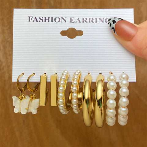 Trendy Exquisite Pearl Metal Earrings Set For Women