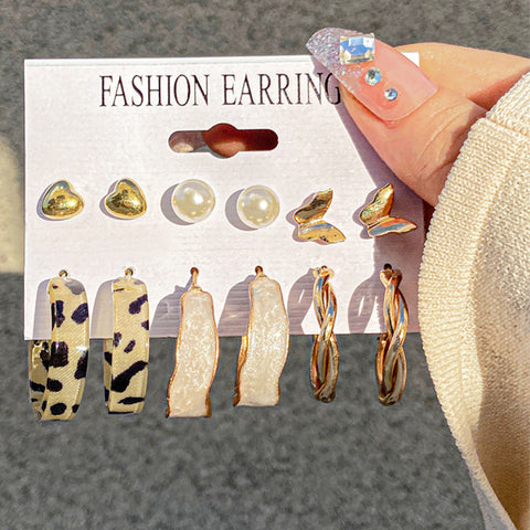 Trendy Exquisite Pearl Metal Earrings Set For Women