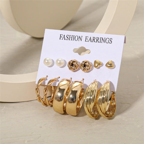 Trendy Exquisite Pearl Metal Earrings Set For Women