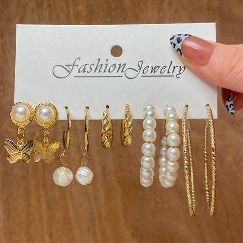 Trendy Exquisite Pearl Metal Earrings Set For Women