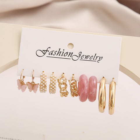 Trendy Exquisite Pearl Metal Earrings Set For Women