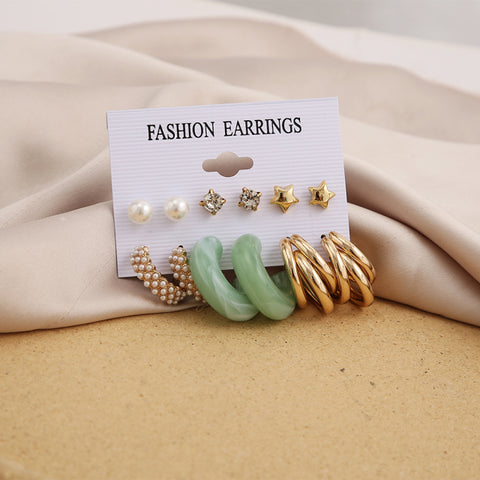Trendy Exquisite Pearl Metal Earrings Set For Women