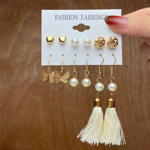 Trendy Exquisite Pearl Metal Earrings Set For Women
