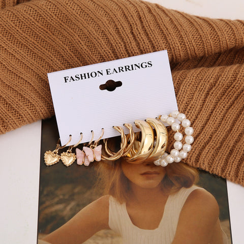 Trendy Exquisite Pearl Metal Earrings Set For Women