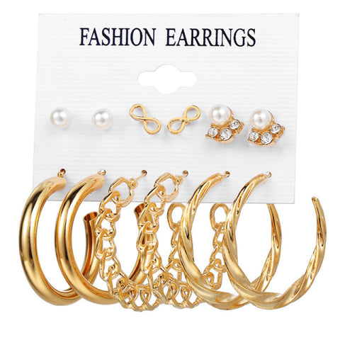 Trendy Exquisite Pearl Metal Earrings Set For Women