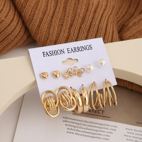 Trendy Exquisite Pearl Metal Earrings Set For Women