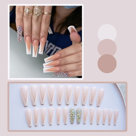 Long Rhinestone Decals False Nails with designs Nail Art Inpluser