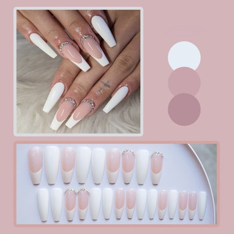 Long Rhinestone Decals False Nails with designs Nail Art Inpluser