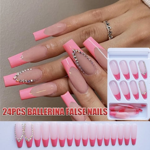 Long Rhinestone Decals False Nails with designs Nail Art Inpluser
