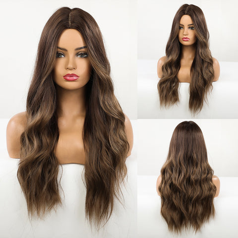 Long Wavy Ombre Brown Purple Synthetic Wigs for Women