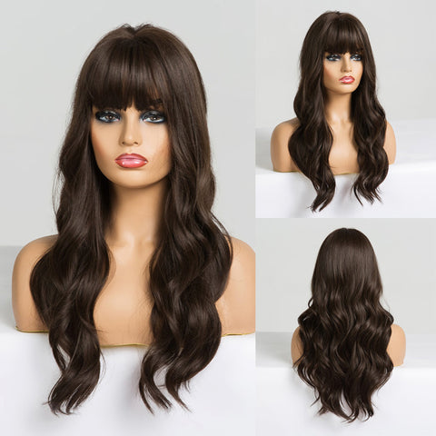 Long Wavy Ombre Brown Purple Synthetic Wigs for Women