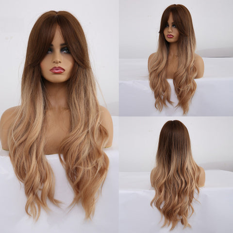 Long Wavy Ombre Brown Purple Synthetic Wigs for Women