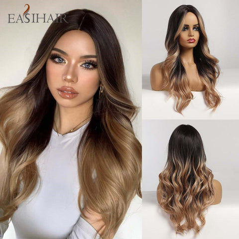 Long Wavy Middle Part Cosplay Natural Heat Resistant Synthetic Wig for Women