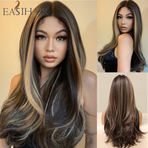Long Wavy Middle Part Cosplay Natural Heat Resistant Synthetic Wig for Women