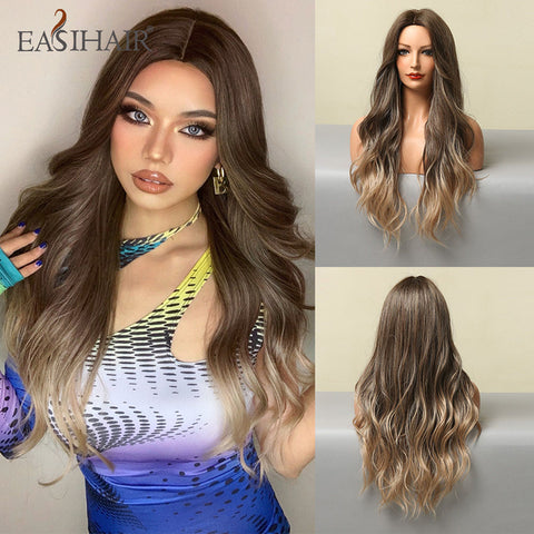 Long Wavy Middle Part Cosplay Natural Heat Resistant Synthetic Wig for Women