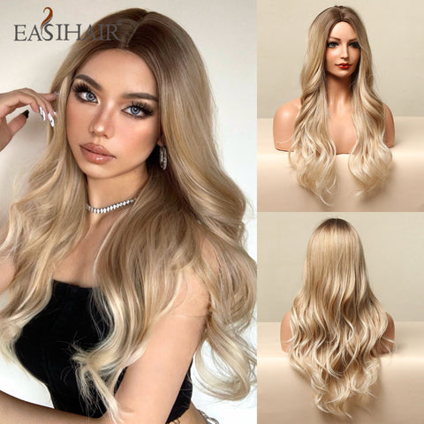 Long Wavy Middle Part Cosplay Natural Heat Resistant Synthetic Wig for Women