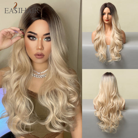 Long Wavy Middle Part Cosplay Natural Heat Resistant Synthetic Wig for Women