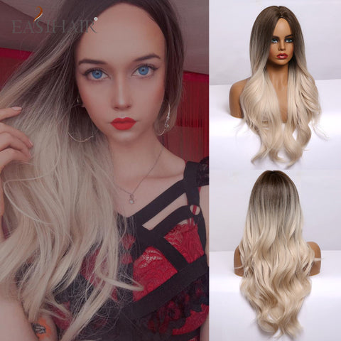 Long Wavy Middle Part Cosplay Natural Heat Resistant Synthetic Wig for Women
