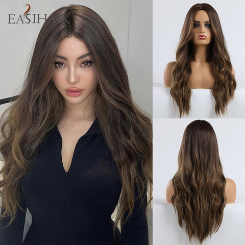 Long Wavy Middle Part Cosplay Natural Heat Resistant Synthetic Wig for Women