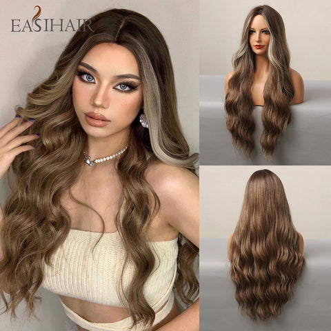 Long Wavy Middle Part Cosplay Natural Heat Resistant Synthetic Wig for Women