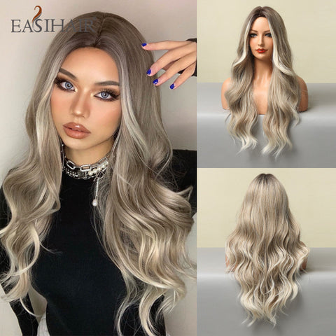 Long Wavy Middle Part Cosplay Natural Heat Resistant Synthetic Wig for Women