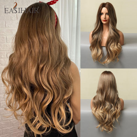 Long Wavy Middle Part Cosplay Natural Heat Resistant Synthetic Wig for Women