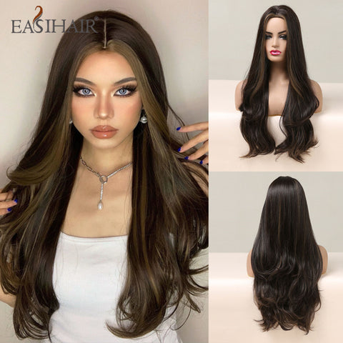 Long Wavy Middle Part Cosplay Natural Heat Resistant Synthetic Wig for Women