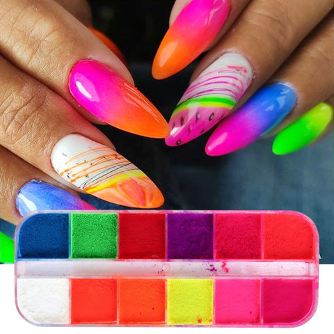 Nail Polish Powder Neon Fluorescent Pigment Set DIY Gel Inpluser