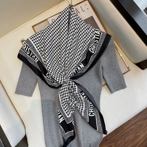 Luxury Brand Square Silk Scarf Women Satin Print Hijab Scarves Muslim