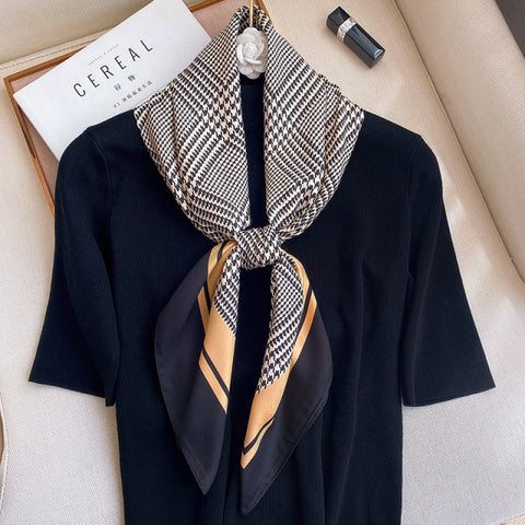 Luxury Brand Square Silk Scarf Women Satin Print Hijab Scarves Muslim