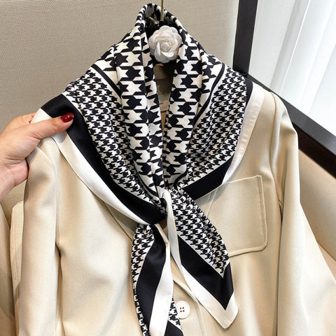 Luxury Brand Square Silk Scarf Women Satin Print Hijab Scarves Muslim