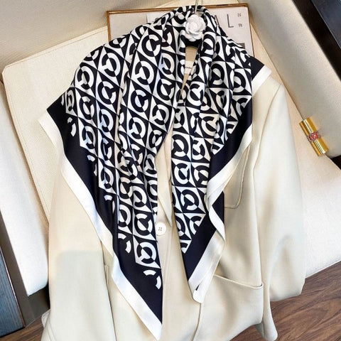 Luxury Brand Square Silk Scarf Women Satin Print Hijab Scarves Muslim