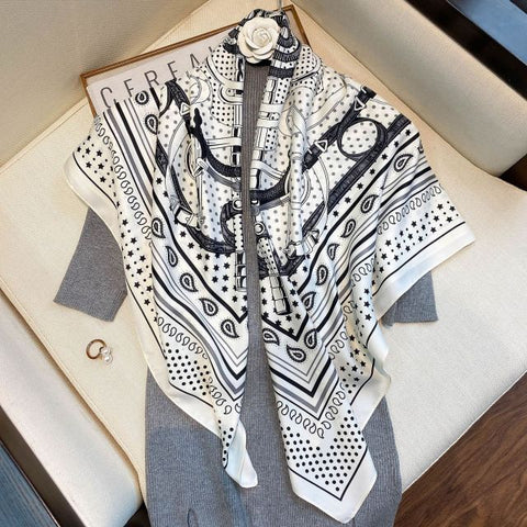 Luxury Brand Square Silk Scarf Women Satin Print Hijab Scarves Muslim