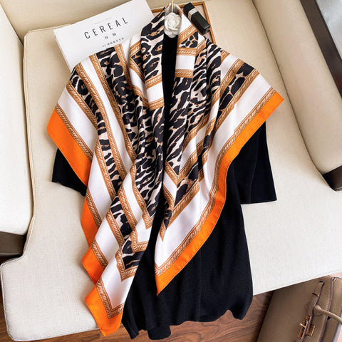 Luxury Brand Square Silk Scarf Women Satin Print Hijab Scarves Muslim