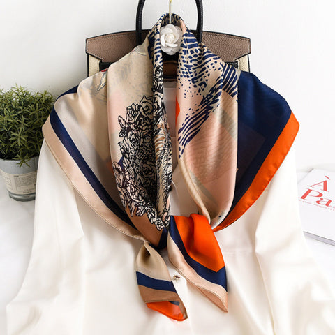 Luxury Brand Square Silk Scarf Women Satin Print Hijab Scarves Muslim