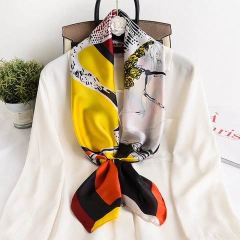 Luxury Brand Square Silk Scarf Women Satin Print Hijab Scarves Muslim