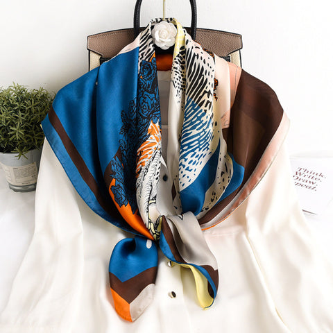 Luxury Brand Square Silk Scarf Women Satin Print Hijab Scarves Muslim