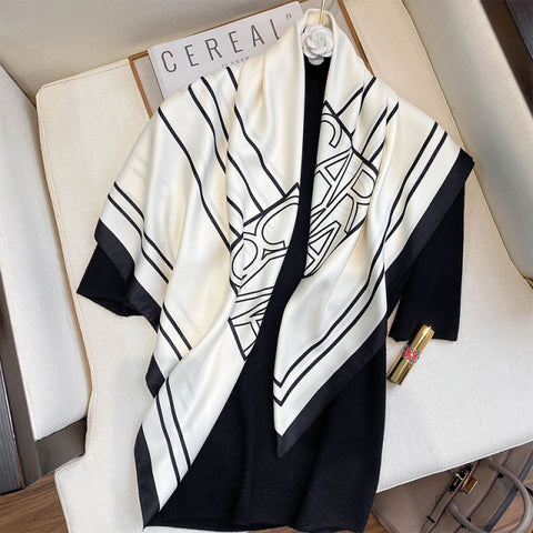 Luxury Brand Square Silk Scarf Women Satin Print Hijab Scarves Muslim