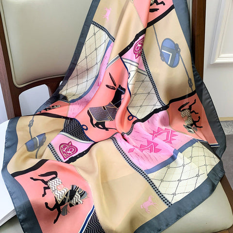 Luxury Brand Square Silk Scarf Women Satin Print Hijab Scarves Muslim