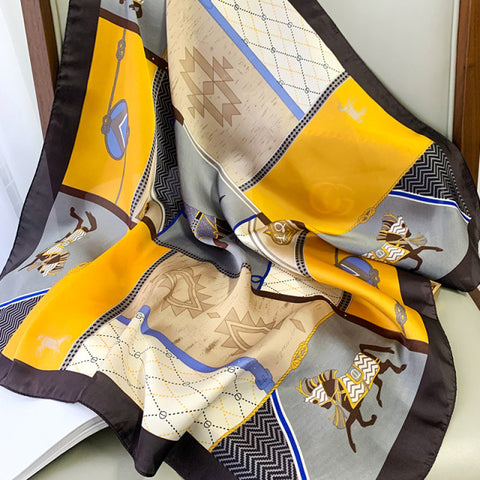 Luxury Brand Square Silk Scarf Women Satin Print Hijab Scarves Muslim