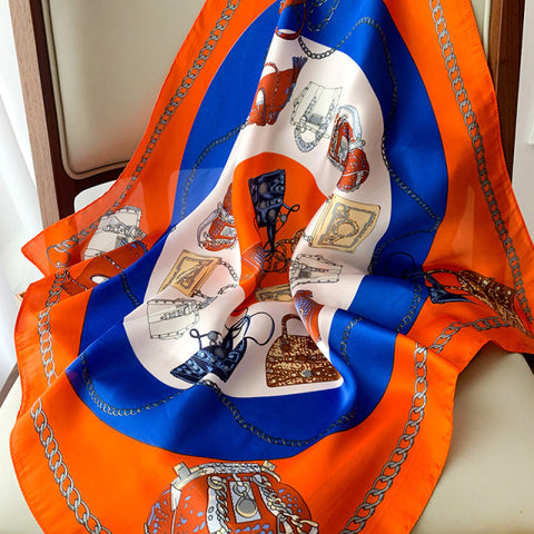 Luxury Brand Square Silk Scarf Women Satin Print Hijab Scarves Muslim