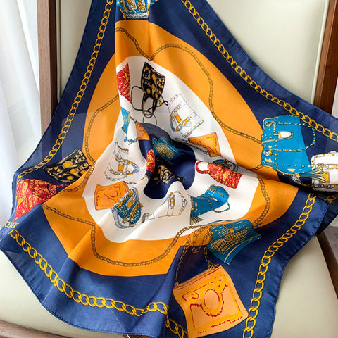Luxury Brand Square Silk Scarf Women Satin Print Hijab Scarves Muslim