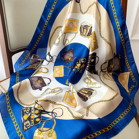 Luxury Brand Square Silk Scarf Women Satin Print Hijab Scarves Muslim