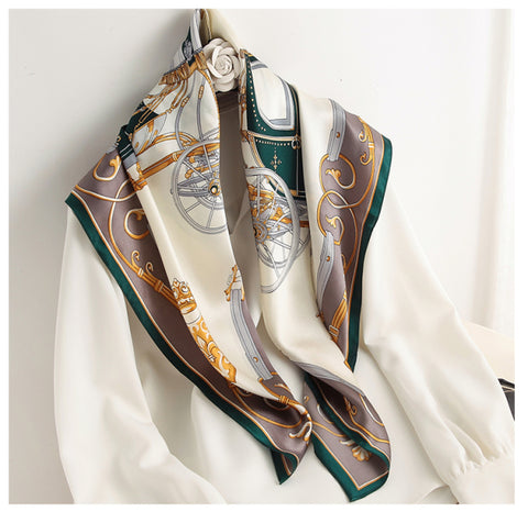 Luxury Brand Square Silk Scarf Women Satin Print Hijab Scarves Muslim