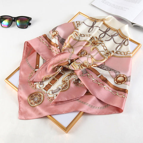 Luxury Brand Square Silk Scarf Women Satin Print Hijab Scarves Muslim